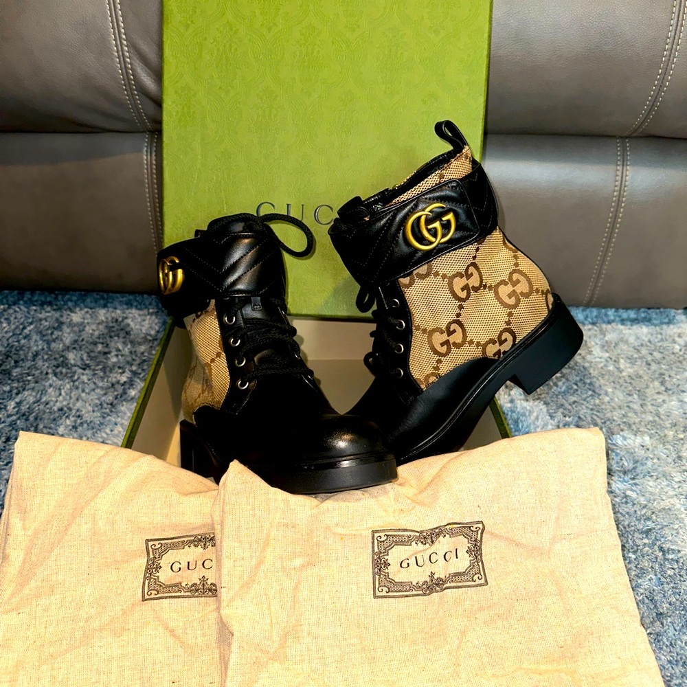 Gucci Boots/Flores Calf/Macro GG Can/N. Size 39/Black/CA.Ebony/Nero